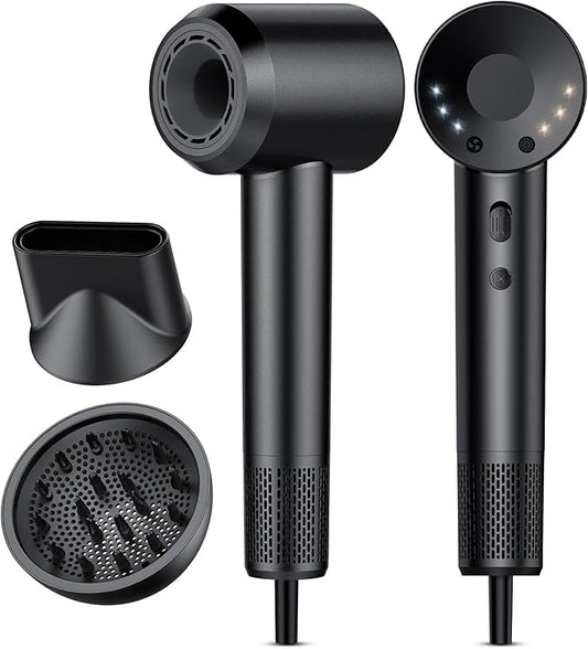 Hair Dryer, 160000 RPM Professional High Speed Ionic Blow Dryer 500 Million Negative Ions & Heat-Control & Low Noise Hairdryer for Faster Drying All Hair Types, No Heat Damage, Travel with Diffuser
