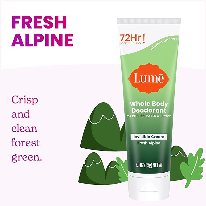 Lume Whole Body Deodorant - Invisible Cream Tube - 72 Hour Odor Control - Doctor Developed - Aluminum Free, Baking Soda Free and Skin Loving - 3.0 Ounce, (Pack of 2) (Fresh Alpine)