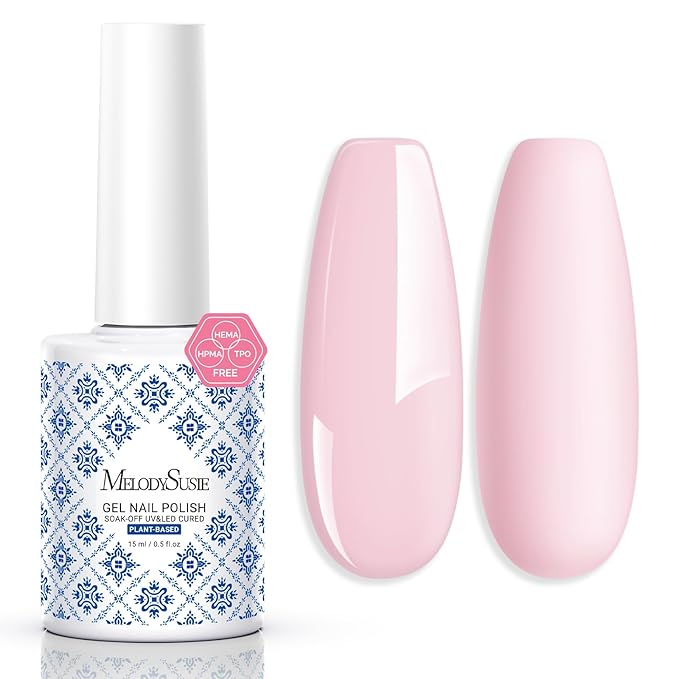 MelodySusie Fleurwee Plant Based Gel Nail Polish, Nail Polish Hema Free 21 Non Toxic Long Lasting No Chip Finger Toe Nail Art Manicure Salon DIY at Home Gifts for Women Sakura Pink P56