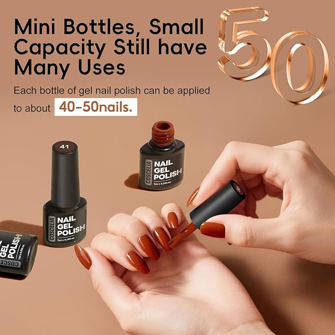 COSCELIA 25 Bottles Fall Gel Nail Polish Set, 20 Colors Gel Polish with 5pcs Top Base Coat Nude Brown Red Yellow Glitter Autumn Winter Colors Nail Art Manicure Starter Kit Christmas Gifts for Women