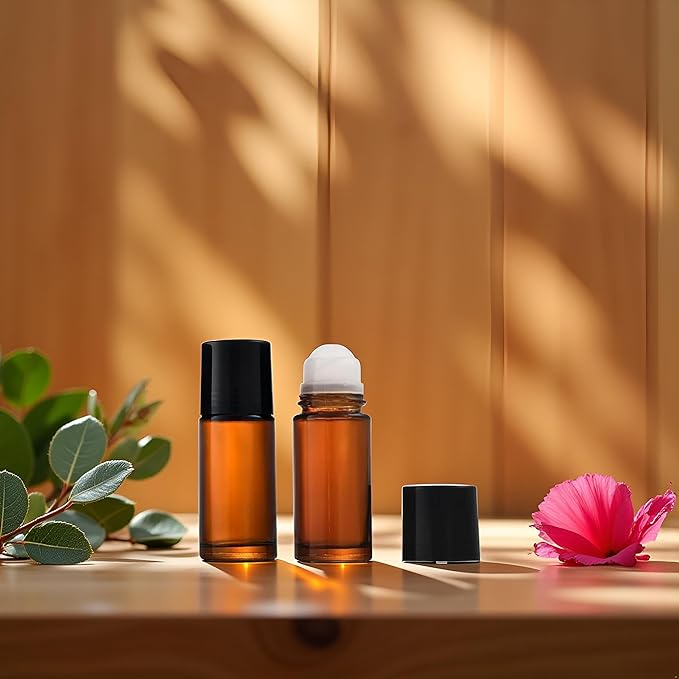 2Pcs Brown Glass Essential Oil Roller Bottles - Refillable Roll On Bottles for Fragrance, Empty Deodorant Containers Refillable Cosmetic Roller Bottles (50ml)