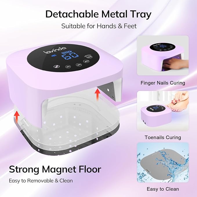 Lavinda LED Nail Lamp 54W Rechargeable Cordless UV Nail Light, Professional Gel Nail Lamp with Timer Display, Fast Drying UV Lamp for Gel Nails, Matte Macaron Purple Nail Dryer for Salon & Home