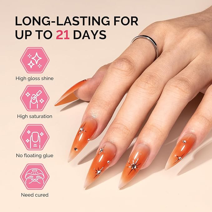 MelodySusie Fleurwee Plant Based Gel Nail Polish, Hema Free Dark Orange Nail Polish, Soak Off UV LED Gel Polish Gift for Women 21 Non Toxic Long Lasting Nail Art Manicure Salon DIY at Home P43