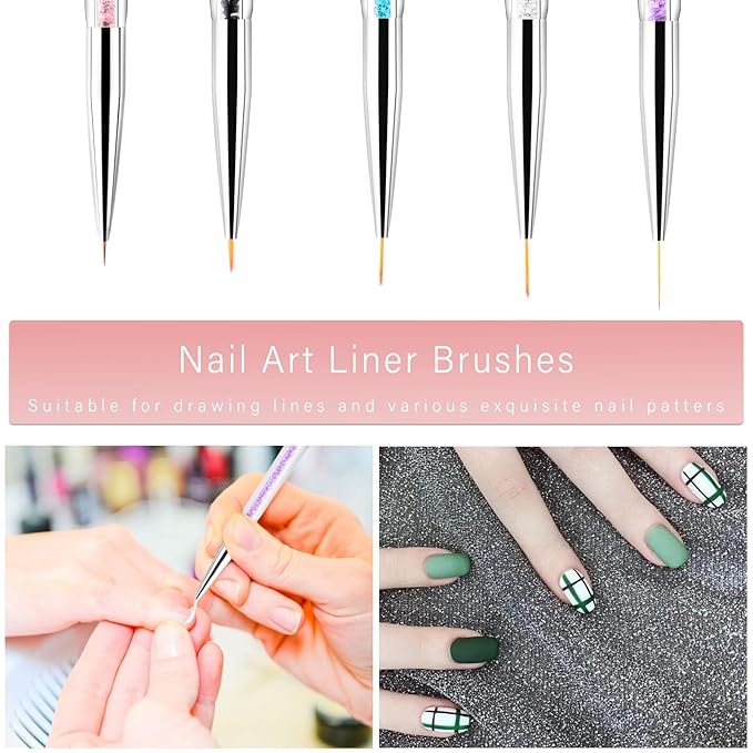 Nail Art Brushes 9PCS Nail Brush Set with Liner Brush and Dotting Pens for Home and Professional Salon Use