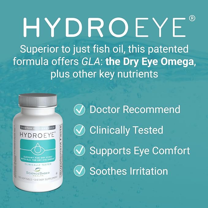 ScienceBased Health HydroEye Dry Eye Supplement – Clinically Tested Formula with GLA & Omega-3 – Supports a Healthy Tear Film for Lasting Eye Comfort – 120 Softgels