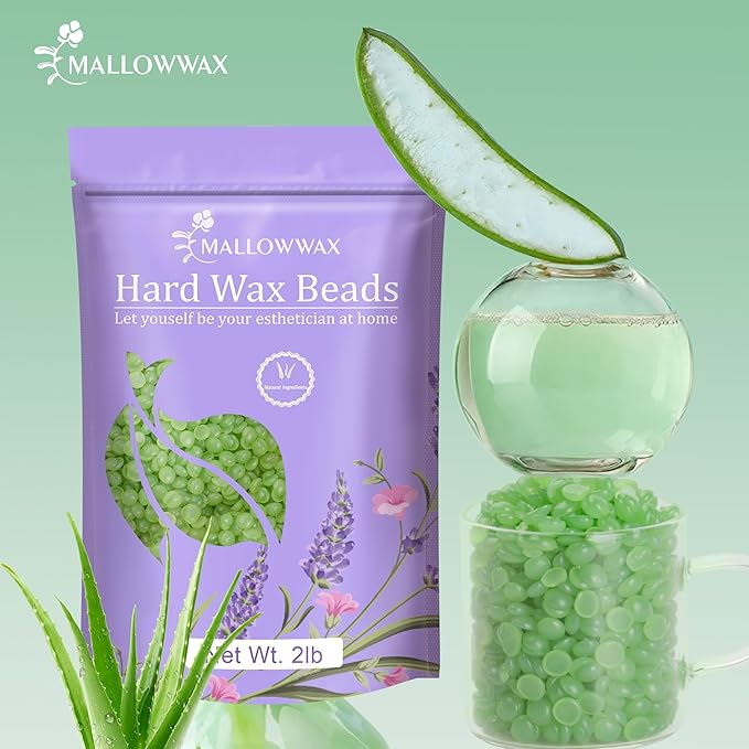 2LB Aloe Hard Wax Beads, Hair Removal Wax for Full Body, Eyebrow, Legs, Bikini Brazilian Waxing - Perfect for Coarse and Fine Hair