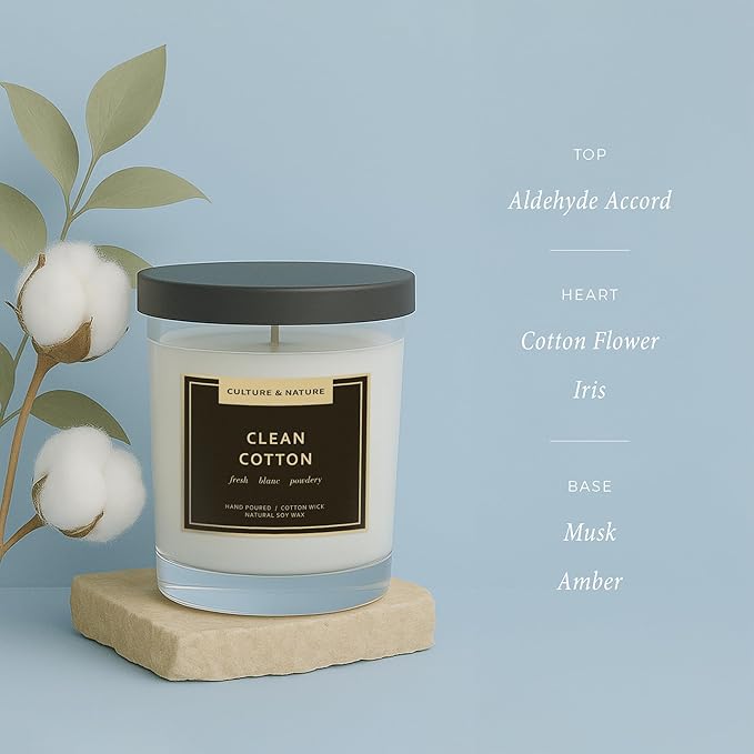 CULTURE & NATURE Natural Soy Wax Candle 7oz (Clean Cotton)