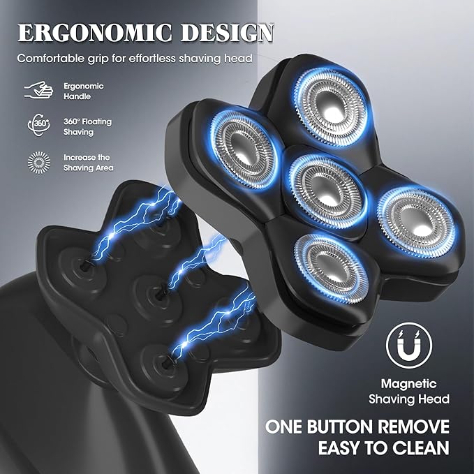 Beard Trimmer for Men Groin & Body Hair Trimmer, Nose & Ear Clipper Head Razors for Bald Men, 5 in 1 Waterproof Manscape Kit with Travel Case, LED Display, Grooming Kit Gift for Him