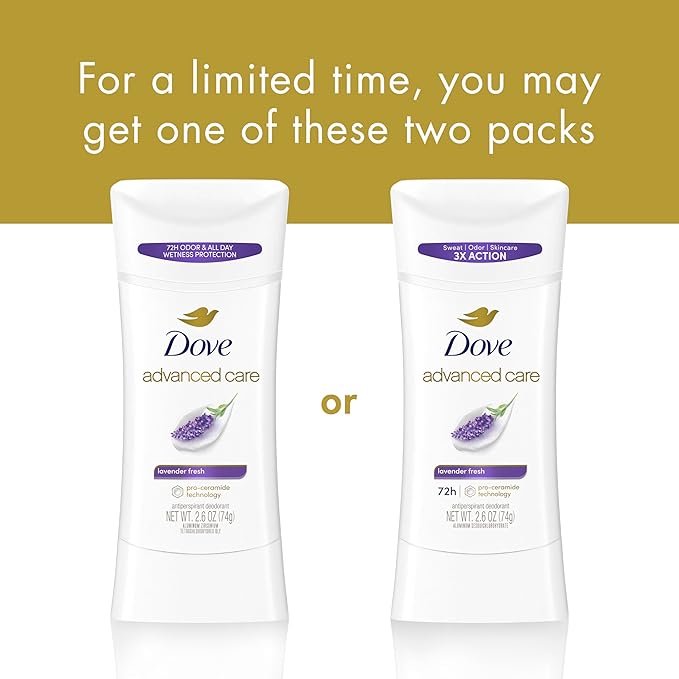 Dove Advanced Care Antiperspirant Deodorant Stick Lavender Fresh for Helping Repair Skin Barrier After Shaving, with 72-Hour Sweat & Odor Protection, 2.6 oz