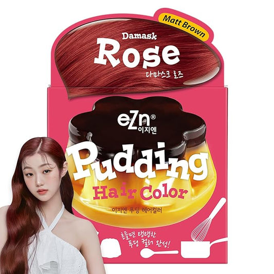 eZn Pudding Hair Dye, Ammonia-Free, Semi-Permanent DIY Korean Hair Dye Color with Keratin, Odorless Gentle for Sensitive Skin No Skin Irritation (Damask Rose)