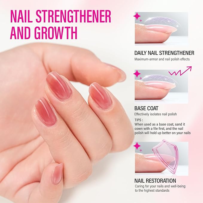 Nail Strengthener for Women: 8 in 1 Natural Nail Hardener Extra Strong and Growth - Coral Red Nail Polish Hardener Ridge Filler Concealer for Weak and Damaged Nails 15ml