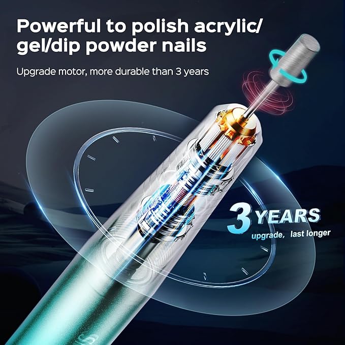 COSLUS Electric Nail Drill File Professional: for Acrylic Gel Dip Powder Nails Portable Nail Machine Kit Manicure Pedicure Tools Polishing Set with Nail Drill Bits Sanding Bands Blue