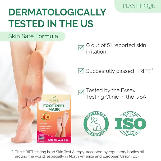 PLANTIFIQUE Foot Peeling Mask 1 Pack | Dermatologically Tested Repairs Heels & Removes Dry Dead Skin for Baby Soft Feet | Exfoliating Foot Peel Mask for Dry Cracked Feet | Peach