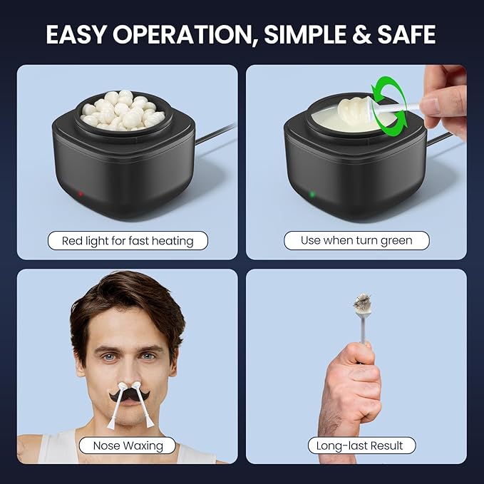 SUERBEATY Nose Wax Kit Men, Nose and Ear Hair Waxing Kit | 40 Sticks, 100g Wax, Up to 20 Uses | Smart Temp Control | USB Fast Heating | Safe for Sensitive Nasal Skin, Painless