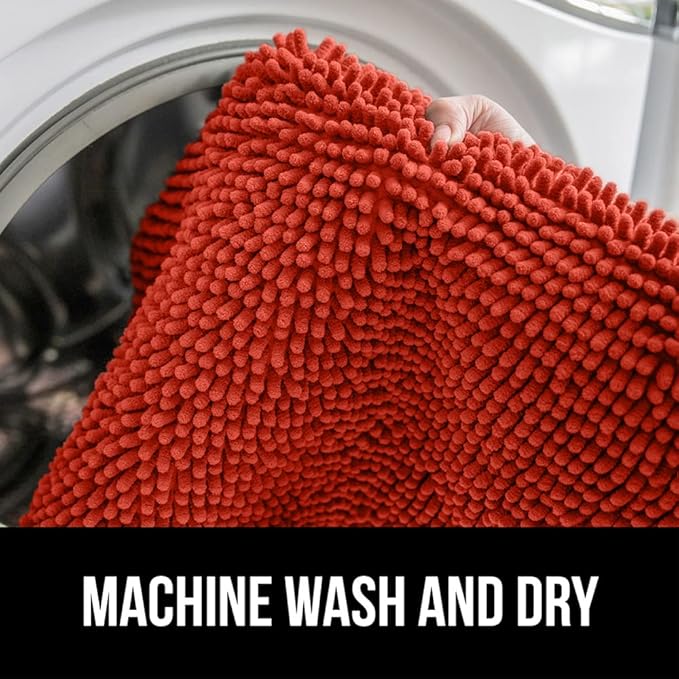 GORILLA GRIP Bath Rug Mat 60x24, Thick Soft Absorbent Chenille, Quick Dry Microfiber Mats, Rubber Backing, Machine Washable Shower Floor Rugs, Bathmat Runner, Bathroom Decor Accessories Sunset Orange