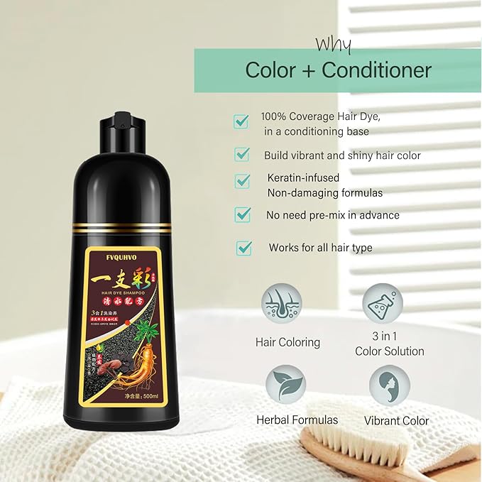 Fvquhvo Silver Gray Hair Dye Shampoo, Hair Color Shampoo for Women Men, Works in Minutes, Long Lasting Silver Hair Dye, Champu Para Canas, Grey Hair Dye Easy to Use 16.90 Fl Oz