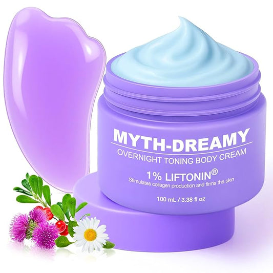 MYTH-Dreamy Overnight Toning Whip Firming Cellulite Cream, Skin Firming and Tightening Lotion While You Sleep - Helps Tighten Loose Skin & Cellulite on Body Belly Booty Arms Thighs with Gua Sha Tool
