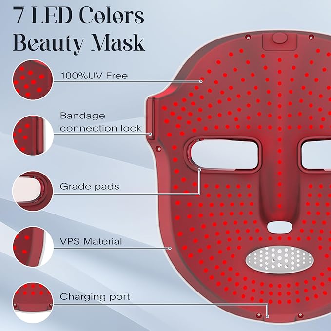 Red Light Therapy for Face, Led Face Mask Light Therapy, Anti-Aging Infrared Therapy for Wrinkles, Fine Lines, 7-1 Colors LED Facial Skin Care Mask