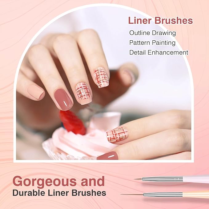 Nail Art Brushes 6PCS Nail Brush Set with Gel Polish and Liner Brush and Dotting Pens for Home and Professional Salon Use