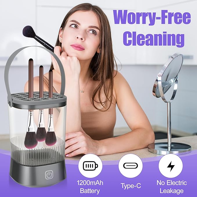 Electric Makeup Brush Cleaner, Auto-Rotating Brush Cleaner for Deep Cleaning, One-Click Operation Automatic Spinning Cosmetic Brush Cleaner, Suitable for All of Makeup Brushes