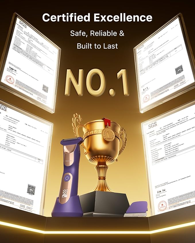 New Bikini Trimmer for Women [LED Light & Diaplay] Electric Foil Shaver for Men, Body Hair Trimmer for Face, Groin, Arm, Back, Wet/Dry Painless Groomer with Ceramic Blade,Travel Razor, Purple