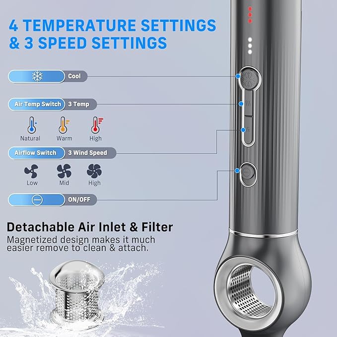 Quico 5 in 1 Blow Dryer Brush Set, Hot Hair Styler with Rotating Hair Dryer Brush, Auto Air Curler, Oval Brush, Curling Wand Set with Air Filter, Multi Styler Hair Tool, No Heat Damage