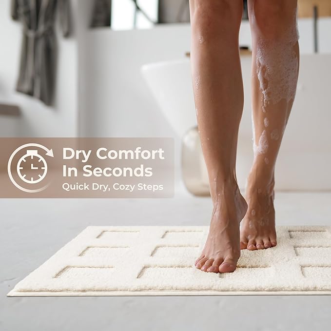 GRANNY SAYS Bathroom Rugs Sets 2 Piece, Super Soft Absorbent Microfiber Bath Mats for Bathroom Non Slip Washable,Waffle Bath Rugs Set for Shower Tub Toilet Decor (White, 16" x 24" + 20" x 32")