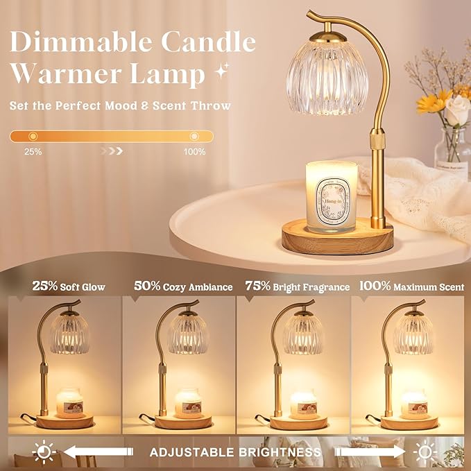 Hong-in Flower Candle Warmer Lamp - with Timer & Dimmer & Adjustable Height, Cozy Home Decor Wax Melt Warmer,Vintage Birthday Gift for Women Mom