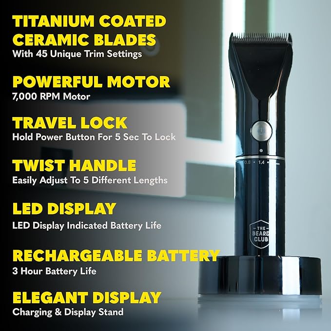 Beard Club Mens Grooming Kit & Beard Trimmer for Men - Professional Cordless Electric Hair & Moustache Trimmer, Straight Razor, Shampoo, Balm, Brush & Comb - Grooming Kit Gift Set