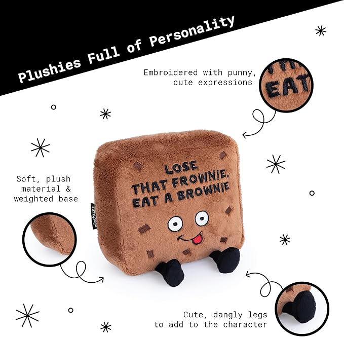 Punchkins Brownie Plushie - Lose That Frownie, Eat A Brownie Funny Brownie Plush, Gift for Chocolate Lovers, Food Plush Toy for Gifting