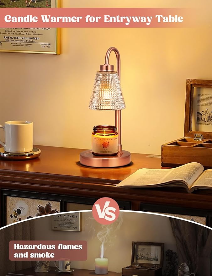 Innqoo Copper Candle Warmer Lamp with Timer, Dimmable Candle Warmer for Jar Candles, Height Adjustable Wax Melts Warmer, Birthday Gifts for Women Mom, House Warming Gifts New Home Decor