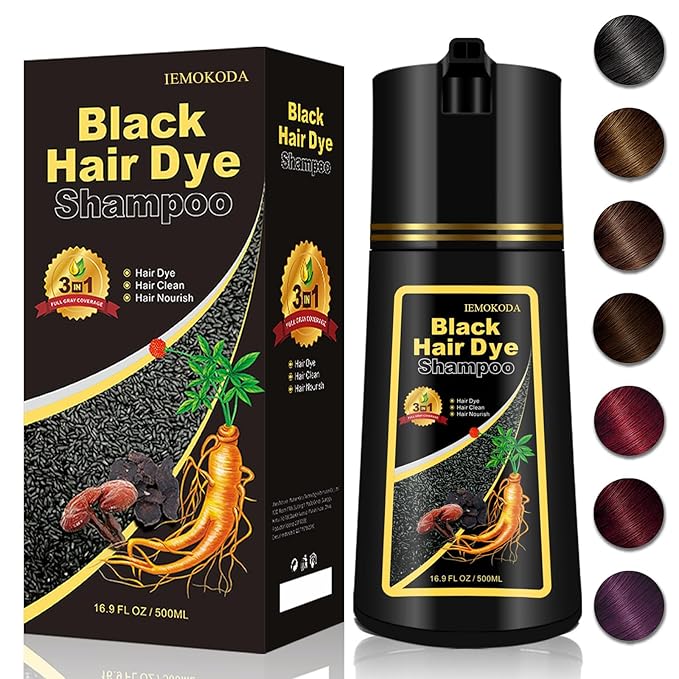 Natural Black Hair Dye Shampoo 3 in 1, Hair Instant Dye Shampoo to Cover Gray Hair for Women Men, Herbal Black Shampoo Hair Dye 500ML, Magic Coloring Shampoo for Painting Hair, Shampoo Para Canas