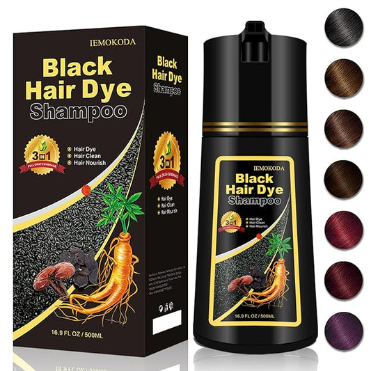 Natural Black Hair Dye Shampoo 3 in 1, Hair Instant Dye Shampoo to Cover Gray Hair for Women Men, Herbal Black Shampoo Hair Dye 500ML, Magic Coloring Shampoo for Painting Hair, Shampoo Para Canas