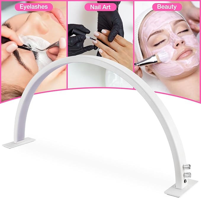 Noverlife 29in Half Moon Light for Nail Desk, 35W 2520 Lumen Manicure Nail Tech Lamp 3 Color Led Lash Light Tattoo Light, 3000k-6000k Stepless Dimming Brightness for Eyelash Beauty Spa Salon