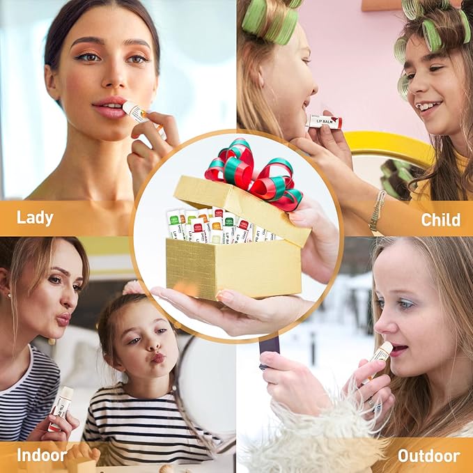 DMSKY 24 Pack Lip Balm, Natural Lip Balm Bulk with Vitamin E and Coconut Oil, Moisturizing Lip Balm for Chapped Lips, Bulk Lip Balm for Women-12 Flavors