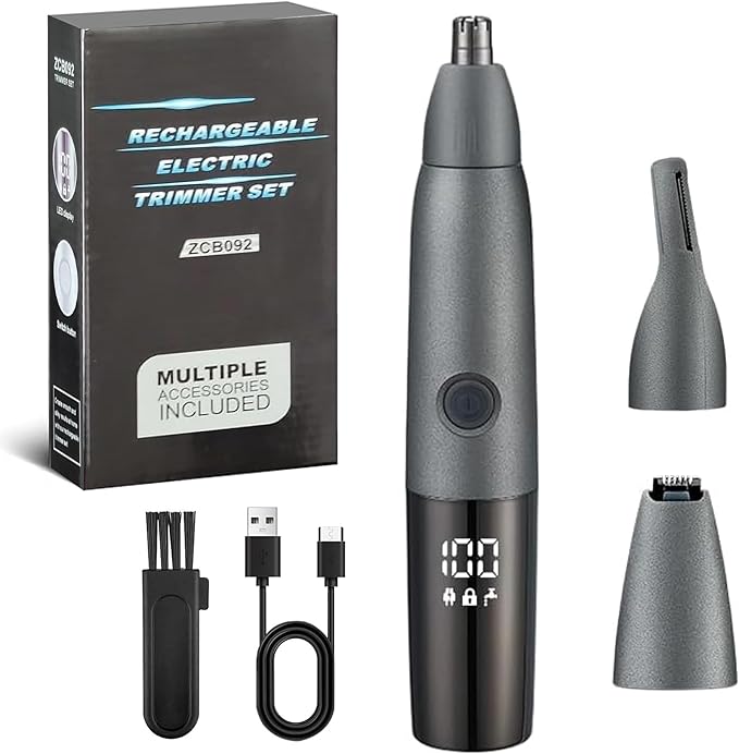 Nose Trimmer for Men and Women Painless Ear Nose Facial Eyebrow Hair Trimmer for Women Electric Ear and Nose Trimmer Dual Edge LED 3 in 1 Easy Clean IPX7 Waterproof