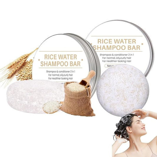 2 in 1 Rice Water Shampoo & Conditioner, 2 Pcs Natural Rice Water Shampoo Bar for Hair Improve, Hydrating & Moisturizing Dry Hair, Reducing Frizz Solid Bar Soap for Women and Men