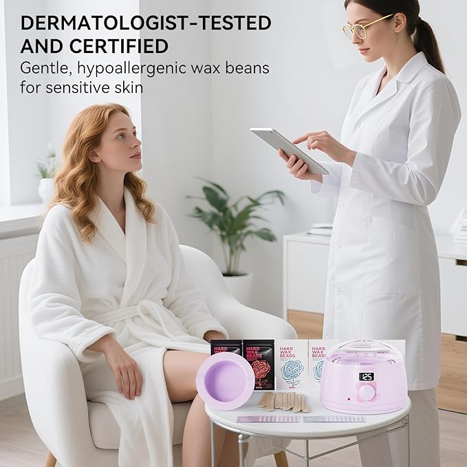 Digital Wax Warmer - Beginner-Friendly Waxing Kit with Smart Temp Control, 6 Packs (3 Colors) Wax Beads for Targeted Hair Removal - Ideal for Body, Bikini, face, Home Salon Use