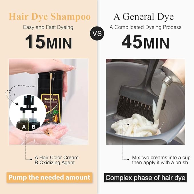 Cherry Brown Hair Dye Shampoo 3-in-1, Natural Hair Color for Women & Gray Hair, Instant Hair Dye & Hair Care in 15 Minutes, Bubble Plant Hair Colors for All Hair Types, Shampoo Para Canas