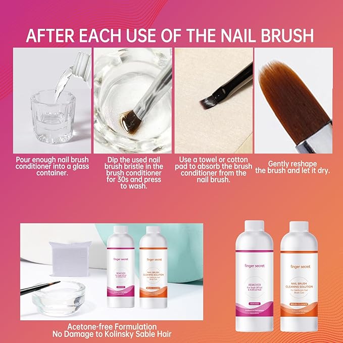 Nail Polish Remover Kit Nail Glue Remover & Nail Brush Cleaner Professional Nail Remover Quickly Clean Nail Brushes with Glass Cup Nail Cleaning pads for Nails