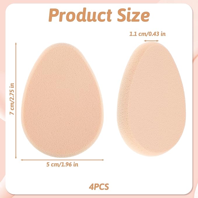 4 Packs Oval Puff Beauty Egg, Makeup Sponge Foundation Sponge Professional Beauty Blender Make up Puff for Eye Foundation, Blush Application, Forehead, Cheeks, Dry and Wet (Skin Tone)