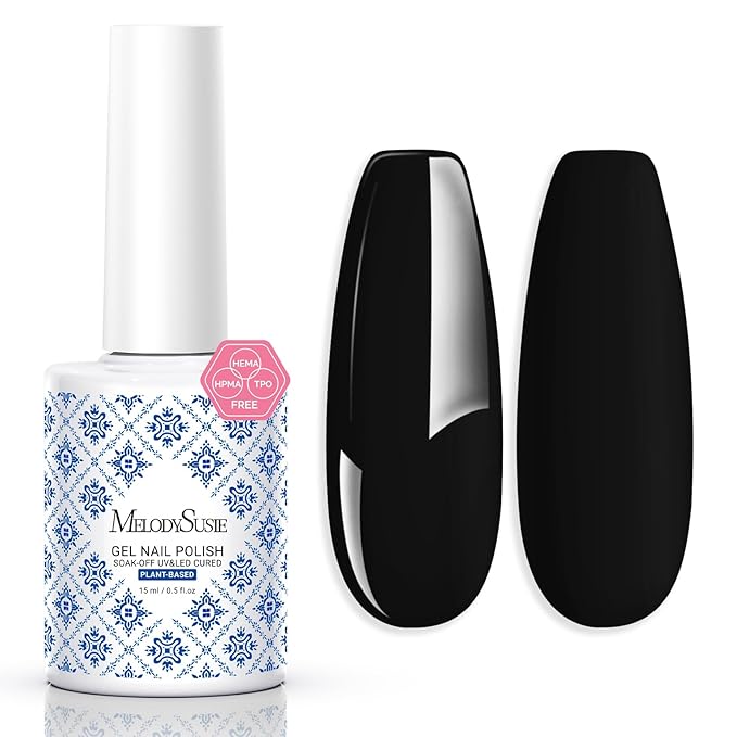 MelodySusie Fleurwee Plant Based Gel Nail Polish, Black Nail Polish Hema Free 21 Non Toxic Long Lasting No Chip Finger Toe Nail Art Manicure Salon DIY at Home Gifts for Women P03