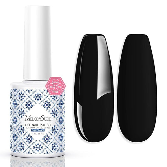 MelodySusie Fleurwee Plant Based Gel Nail Polish, Black Nail Polish Hema Free 21 Non Toxic Long Lasting No Chip Finger Toe Nail Art Manicure Salon DIY at Home Gifts for Women P03