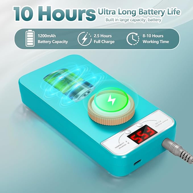 Professional Nail Drill Electric File, GEEZO 55000RPM Portable Cordless Nail Drill Machine with Bits, Rechargeable E File for Acrylic & Gel Nails, Manicure & Pedicure Tech Tool for Home Salon (Green)