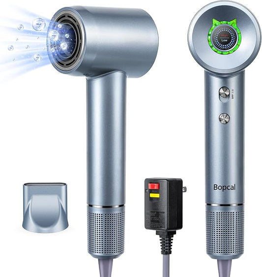 Bopcal Ionic Hair Dryer, 160000 RPM Brushless Motor, Smart Thermo-Control, Negative Ion Fast Drying, Quiet Lightweight Blow Dryer, Cold Air & 4 Heat Settings, for Home Travel Salon, Silver
