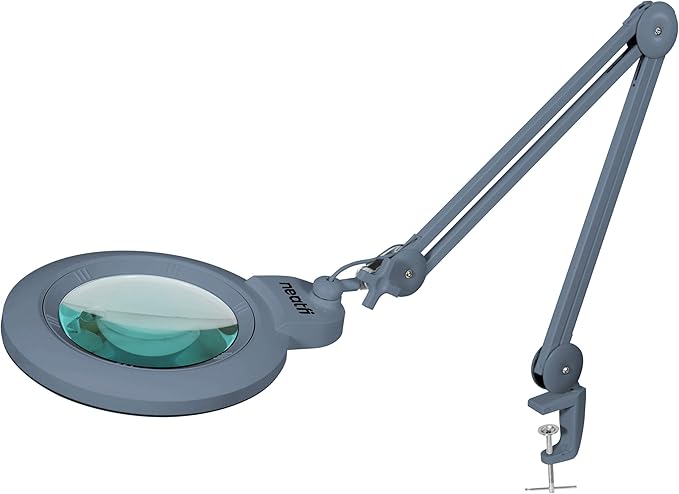 Neatfi XL Bifocal LED Magnifying Lamp, 7-Inch Acrylic Lens, 5D/20D Magnification, Hands-Free, Dimmable, 84 SMD LED, Adjustable Arm for Crafts, Reading, Close Work (Gray, with Clamp)