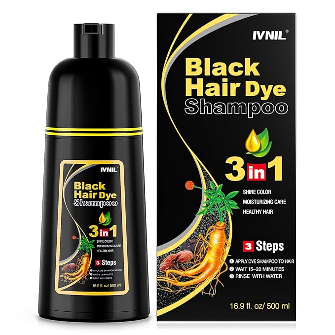 Ivnil Black Hair Dye Shampoo 3 in 1 Color Shampoo for Women & Men for Gray Hair Coverage for Instant Champu Para Canas