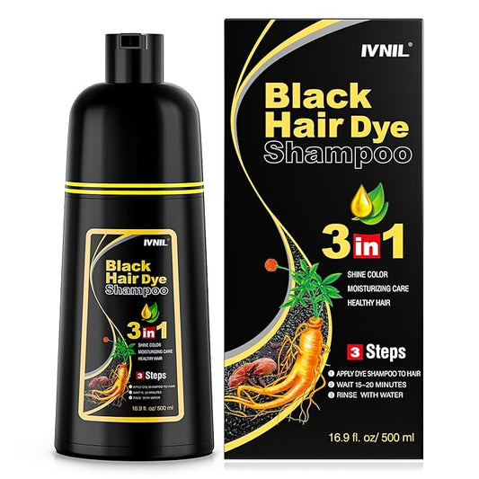 Ivnil Black Hair Dye Shampoo 3 in 1 Color Shampoo for Women & Men for Gray Hair Coverage for Instant Champu Para Canas