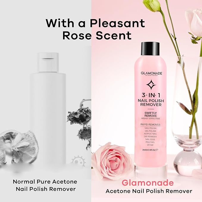 Acetone Nail Polish Remover: Professional Soak off Gel Polish Remover Natural Formula Rose Essential Oil for Acrylic Dip Powder Nail Supplies for Home Salon(8 Fl.Oz.)