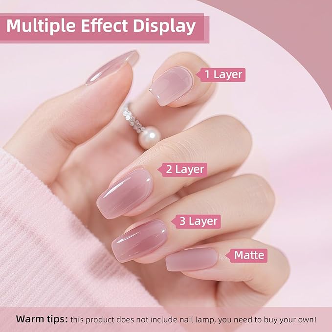 JODSONE 12 PCS Gel Nail Polish Set with Base Coat Top Coat 10 Colors White Pink Nude Jelly Gel Polish Perfect for DIY Nail Art at Home